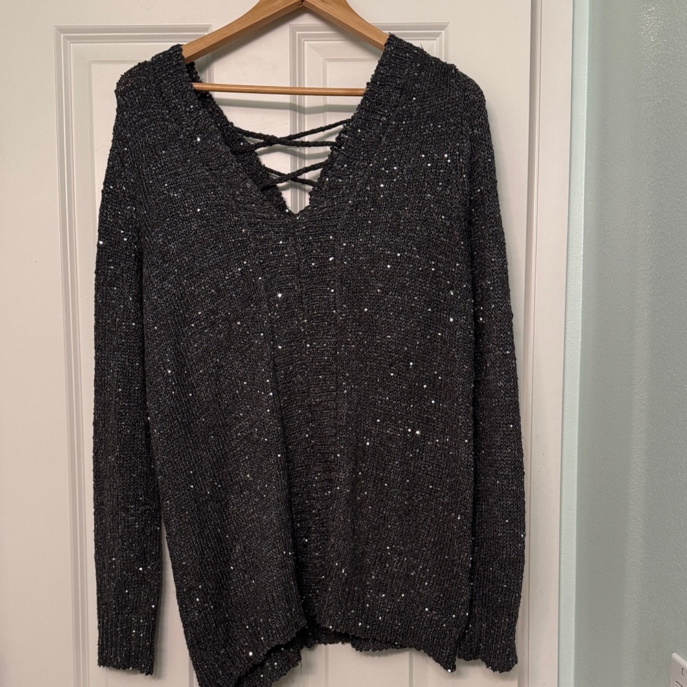 Women's Gray Sequin Sweater